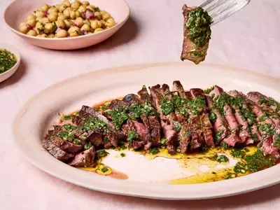 Seared Steak with Green Chermoula and Chickpea Salad: A Quick and Flavorful Meal