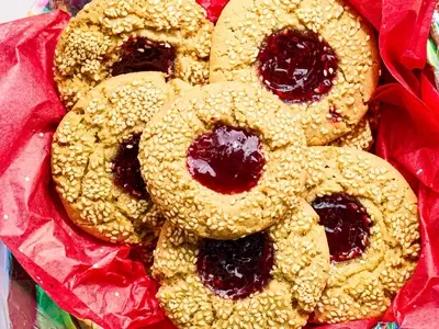 Delectable Tahini Thumbprint Cookies with Raspberry Jam
