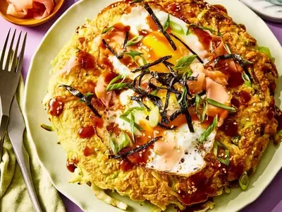 Savoury Japanese Pancake with Fried Egg