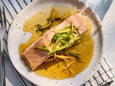 Steamed Salmon with Aromatic Ginger-Scallion Sauce