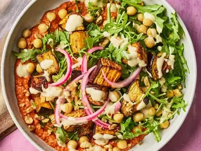 Flavorful Chickpea and Eggplant Power Bowls with Tahini Dressing