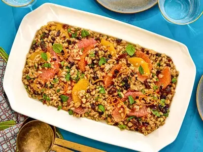 Mediterranean Barley Pilaf with Zesty Citrus and Dried Fruits