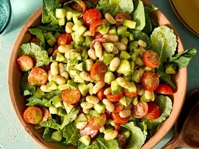 Quick and Healthy Tomato, Cucumber & White Bean Salad with Chive Vinaigrette
