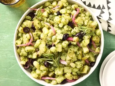 Yukon Gold Potato Salad with Tarragon Pesto and Pickled Onions