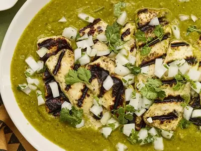 Grilled Panela Cheese with Roasted Tomatillo and Poblano Salsa