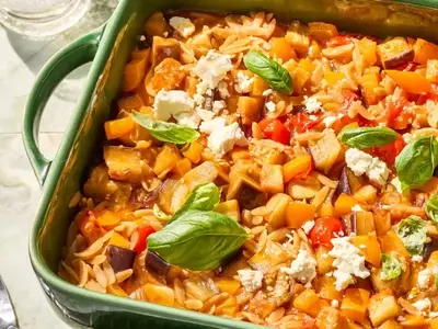 Hearty Roasted Vegetable and Orzo Bake