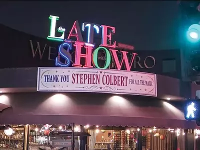 Stephen Colbert's "Late Show" Neon Sign Finds New Life in West Hollywood